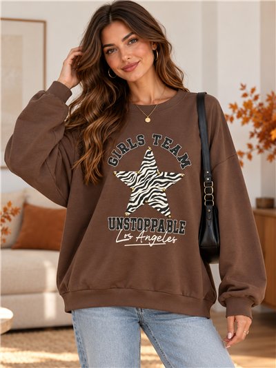 Moletom oversized com estrela de estampa animal