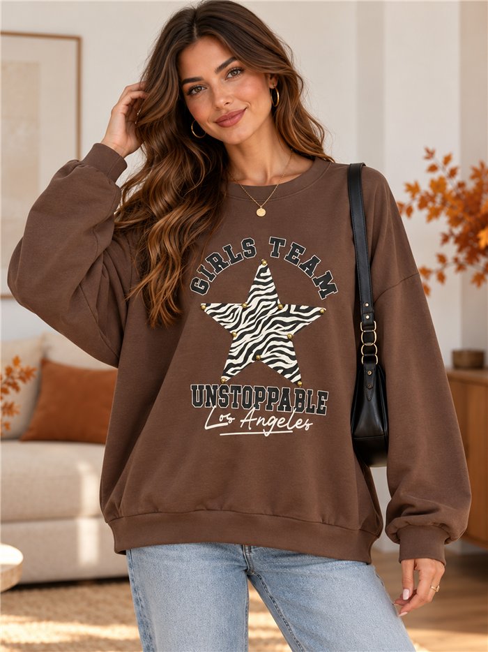 Moletom oversized com estrela de estampa animal