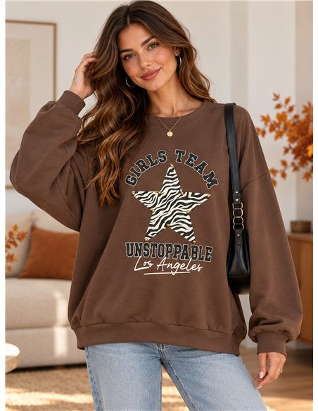 Moletom oversized com estrela de estampa animal