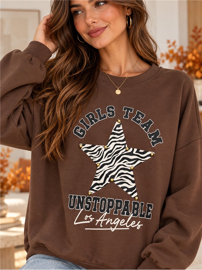 Moletom oversized com estrela de estampa animal