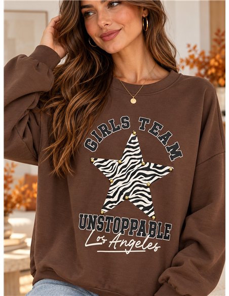 Moletom oversized com estrela de estampa animal