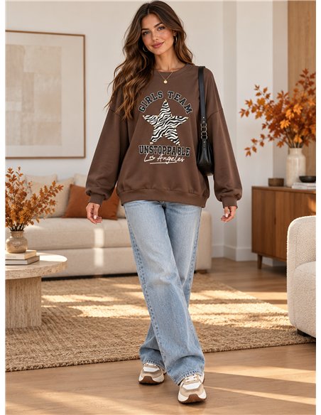 Moletom oversized com estrela de estampa animal