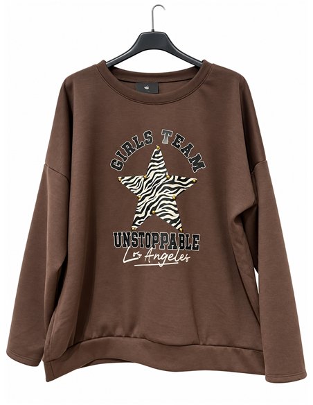Moletom oversized com estrela de estampa animal