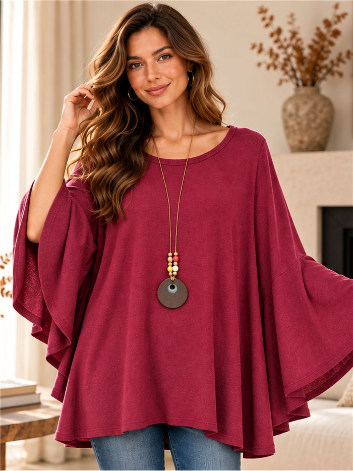 Suéter oversized com gola de manga flare
