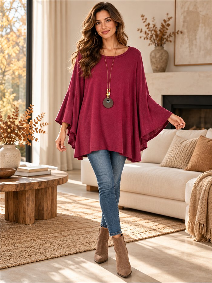 Suéter oversized com gola de manga flare