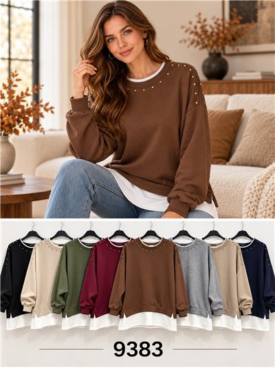 Moletom com efeito de camisa e tachas 2