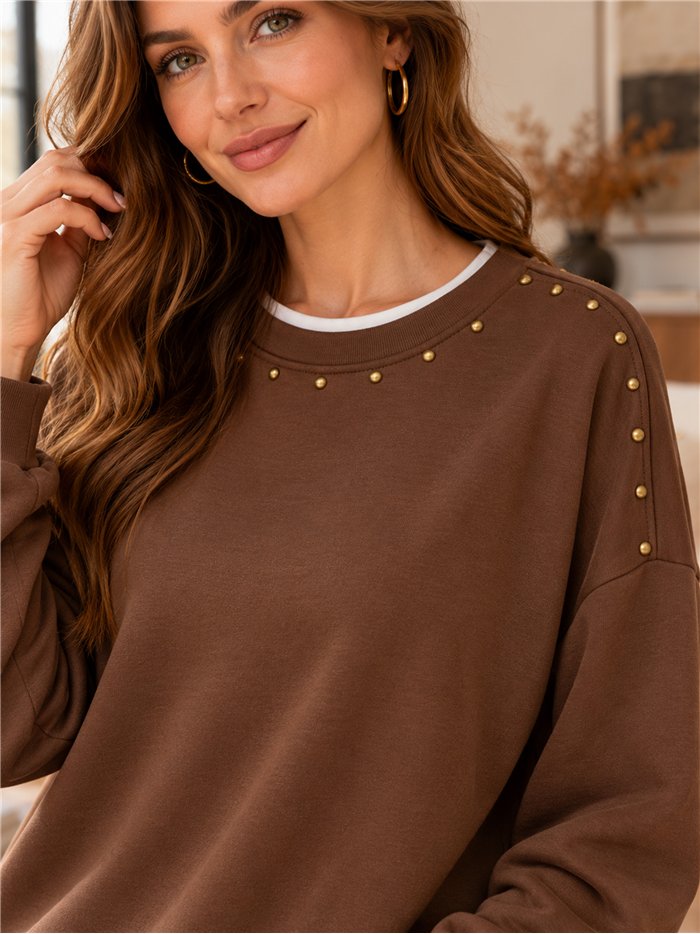 Moletom com efeito de camisa e tachas