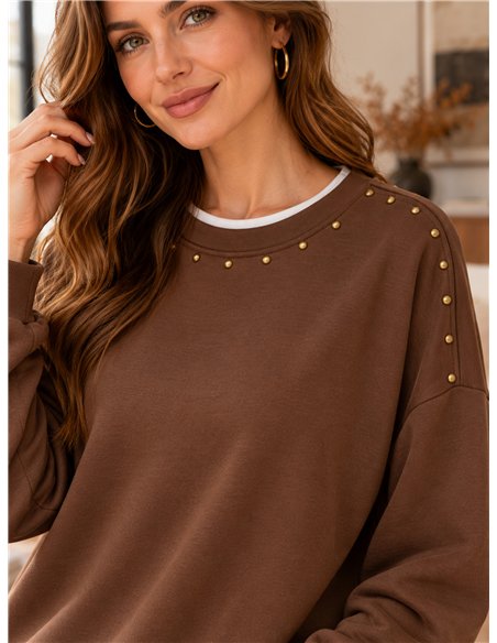 Moletom com efeito de camisa e tachas