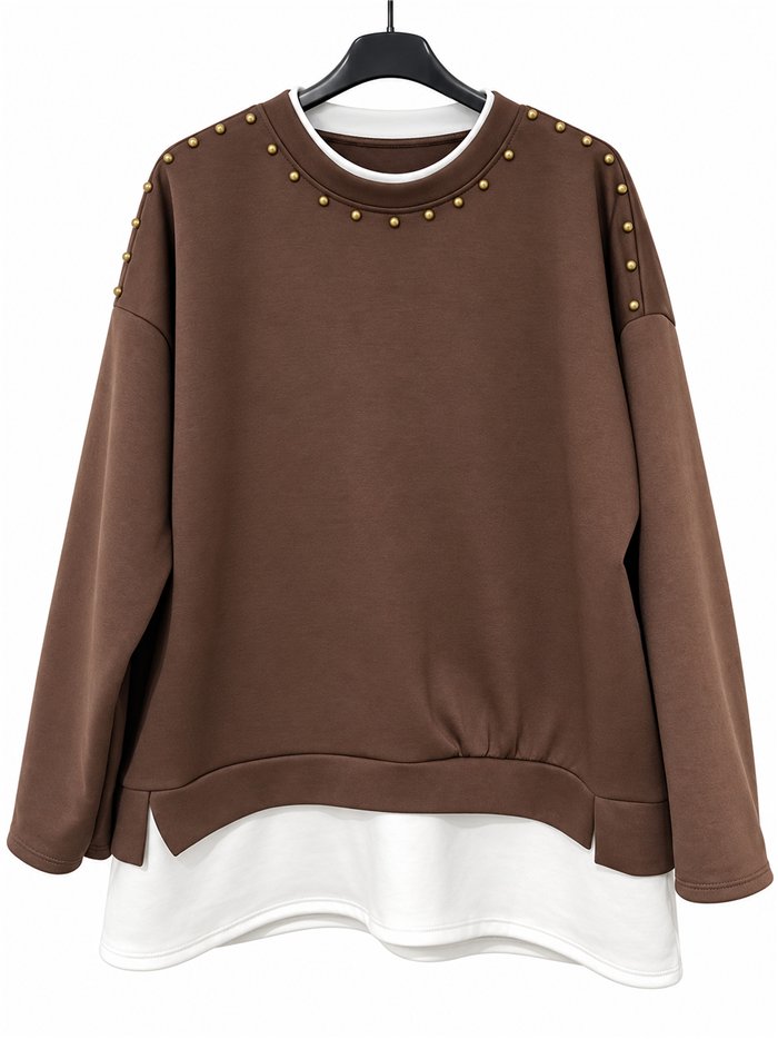 Moletom com efeito de camisa e tachas