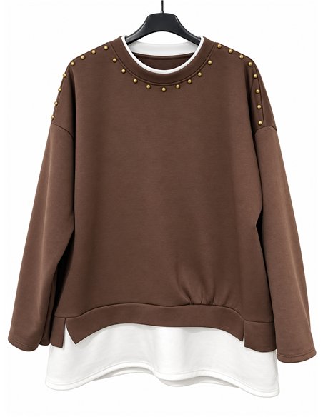 Moletom com efeito de camisa e tachas