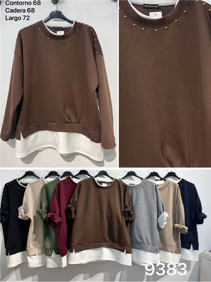 Moletom com efeito de camisa e tachas