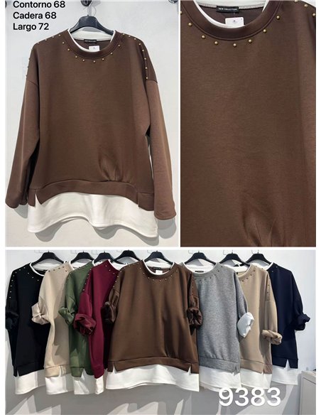 Moletom com efeito de camisa e tachas