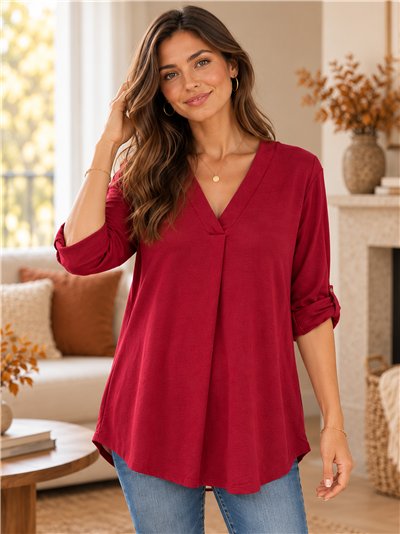 Suéter plus size de malha fina com decote em V