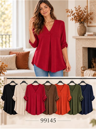 Suéter plus size de malha fina com decote em V 2