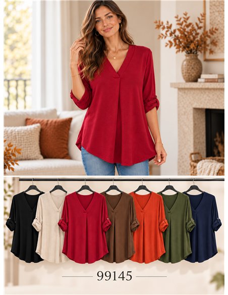 Suéter plus size de malha fina com decote em V