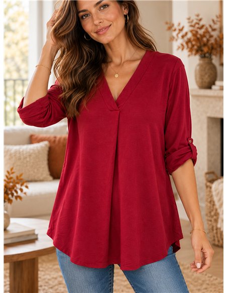 Suéter plus size de malha fina com decote em V