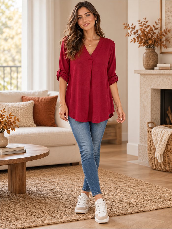 Suéter plus size de malha fina com decote em V