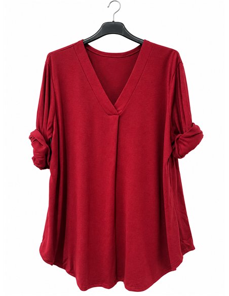 Suéter plus size de malha fina com decote em V