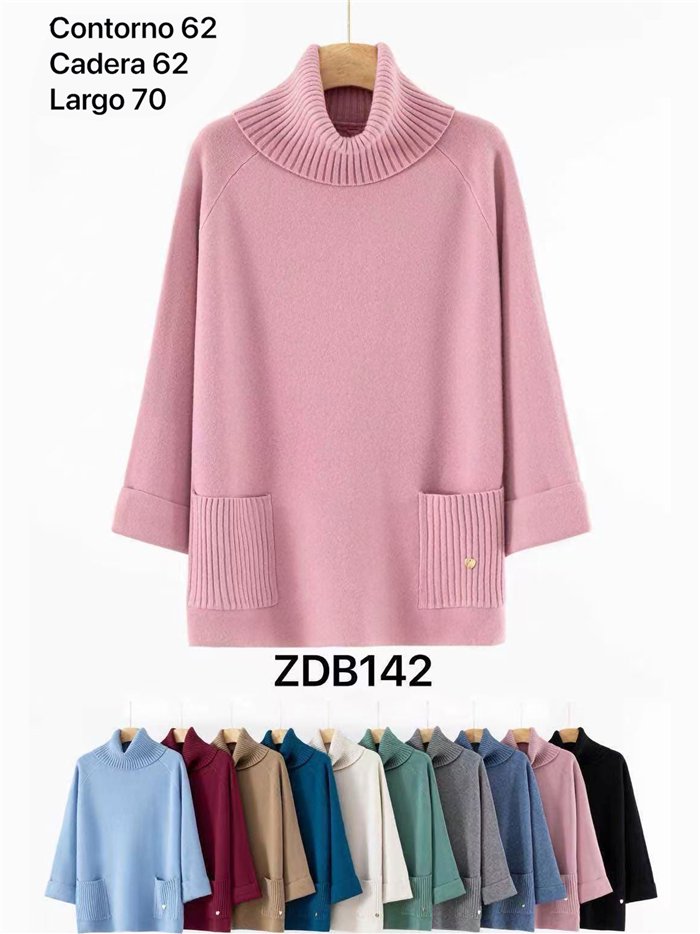 Suéter de gola alta plus size com bolsos