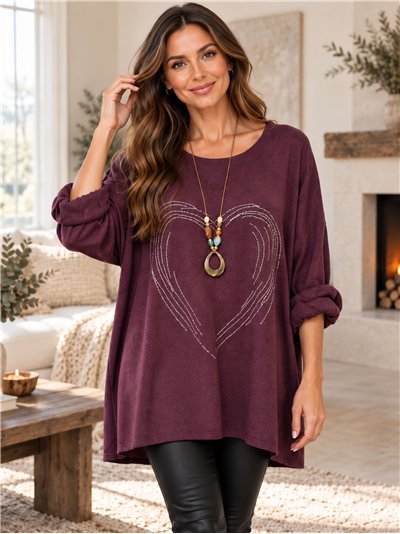Jersey amplio corazón strass con collar
