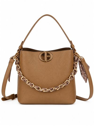 Bolso cubo con cadena decorativa y bandolera
