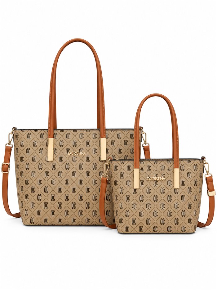 Set di 2 borse shopper con stampa monogramma
