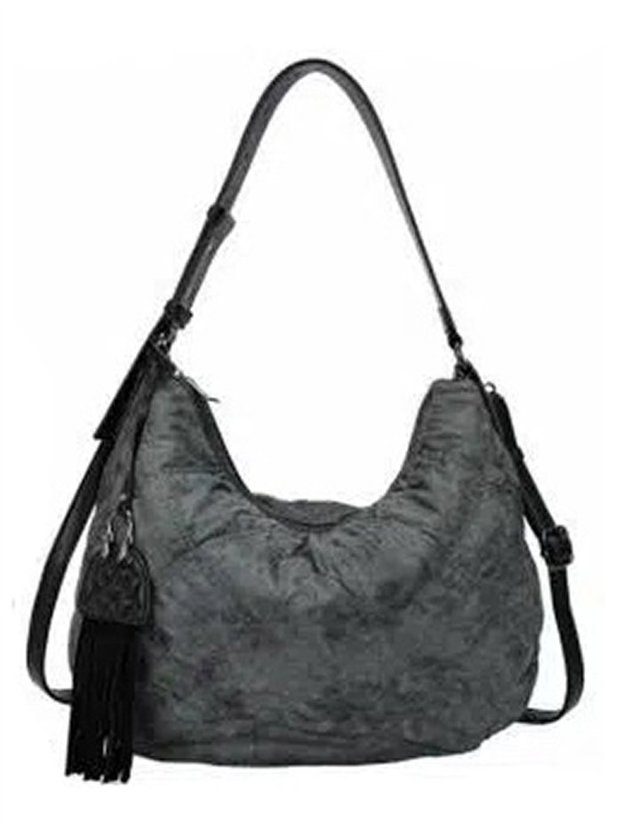 Quilted hobo bag with tassel and crossbody strap