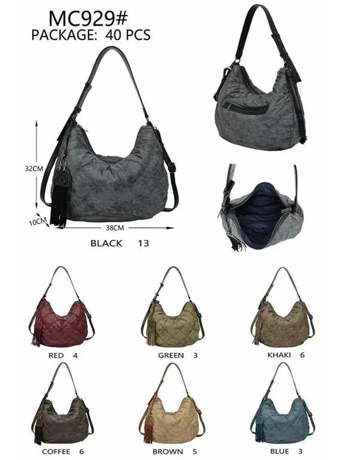 Quilted hobo bag with tassel and crossbody strap