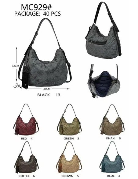 Quilted hobo bag with tassel and crossbody strap