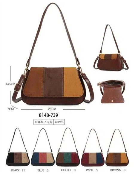 Patchwork-Schultertasche mit Klappe