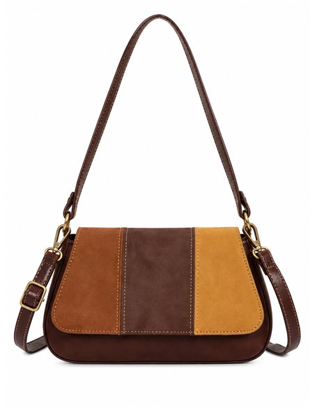 Patchwork-Schultertasche mit Klappe