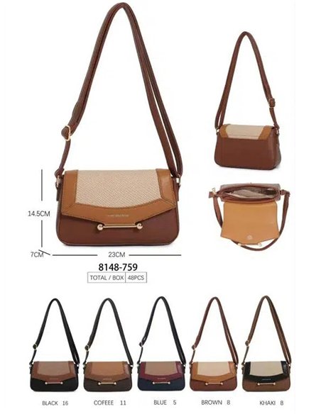Borsa a tracolla bicolore con patta effetto intrecciato