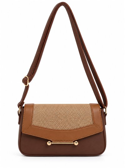 Sac bandoulière bicolore à rabat effet tissé