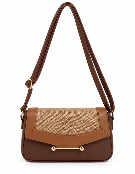Borsa a tracolla bicolore con patta effetto intrecciato