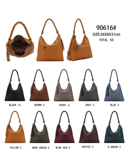 Hobo bag with braided handle and tassel detail