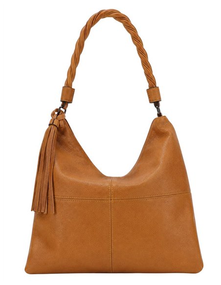 Hobo bag with braided handle and tassel detail