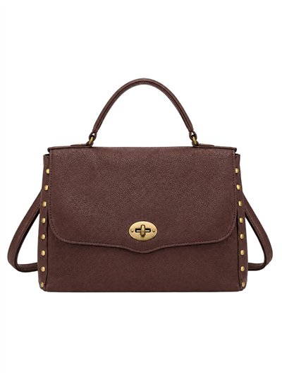 Bolso de mano con solapa y tachuelas laterales