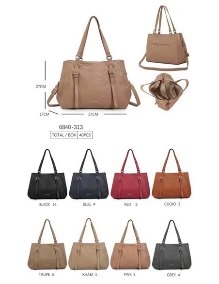 Ampia borsa shopper con tracolle decorative.