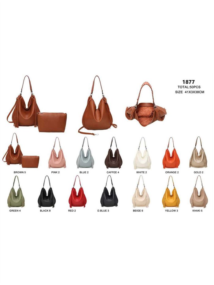 Ampia borsa a tracolla con frange e beauty case removibile.