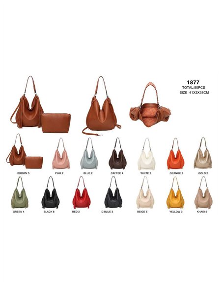 Ampia borsa a tracolla con frange e beauty case removibile.