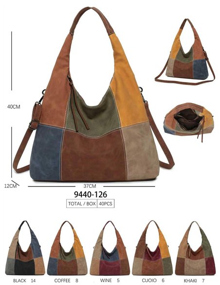 Große Hobo-Tasche aus Patchwork mit abnehmbarem Schultergurt