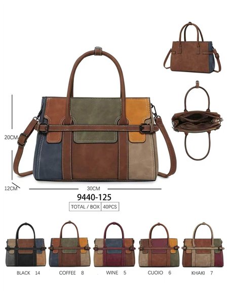 Bolsa patchwork com fivelas