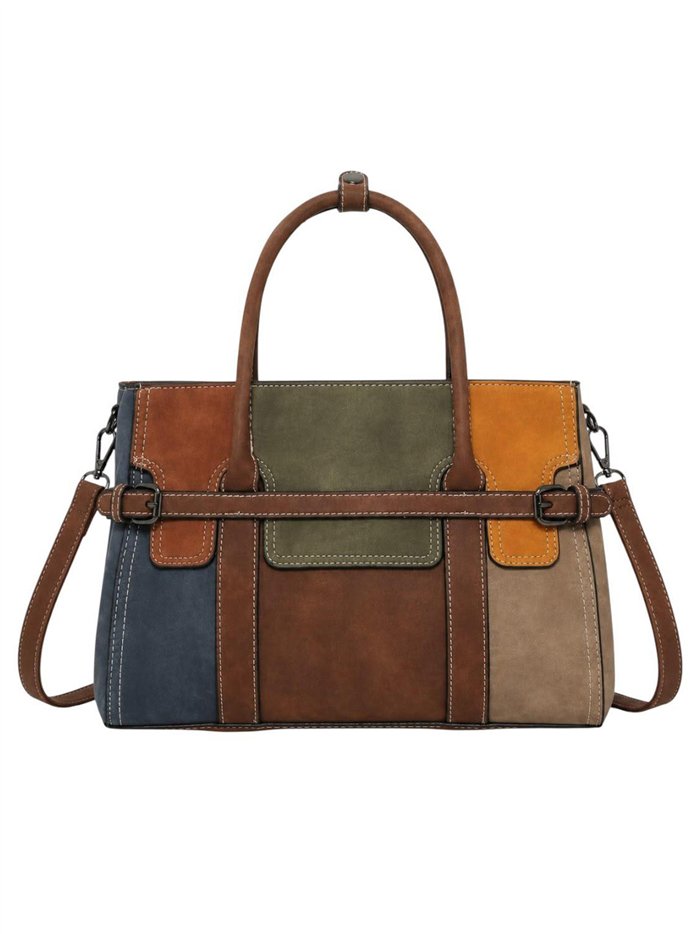 Bolsa patchwork com fivelas