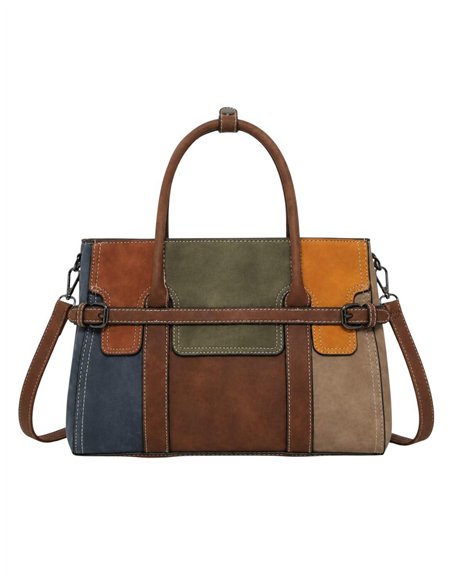 Bolsa patchwork com fivelas