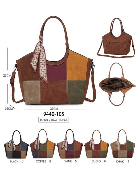 Borsa shopper patchwork con sciarpa decorativa