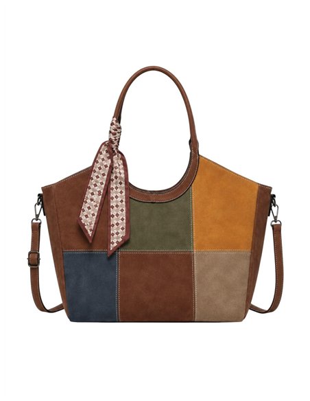Borsa shopper patchwork con sciarpa decorativa