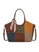 Borsa shopper patchwork con sciarpa decorativa