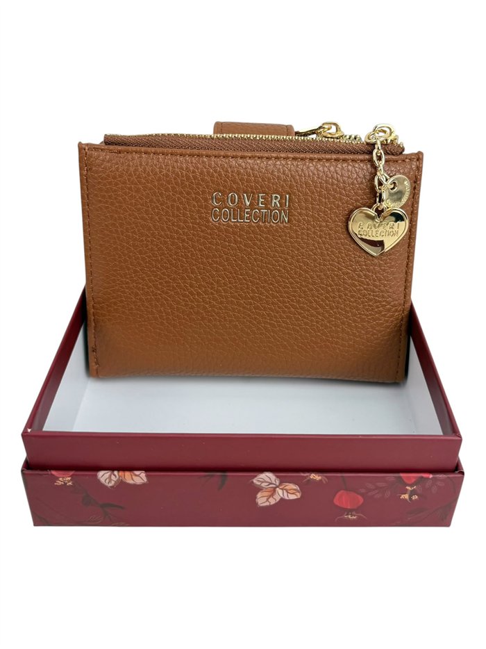 Compact wallet with zip coin pocket and charm