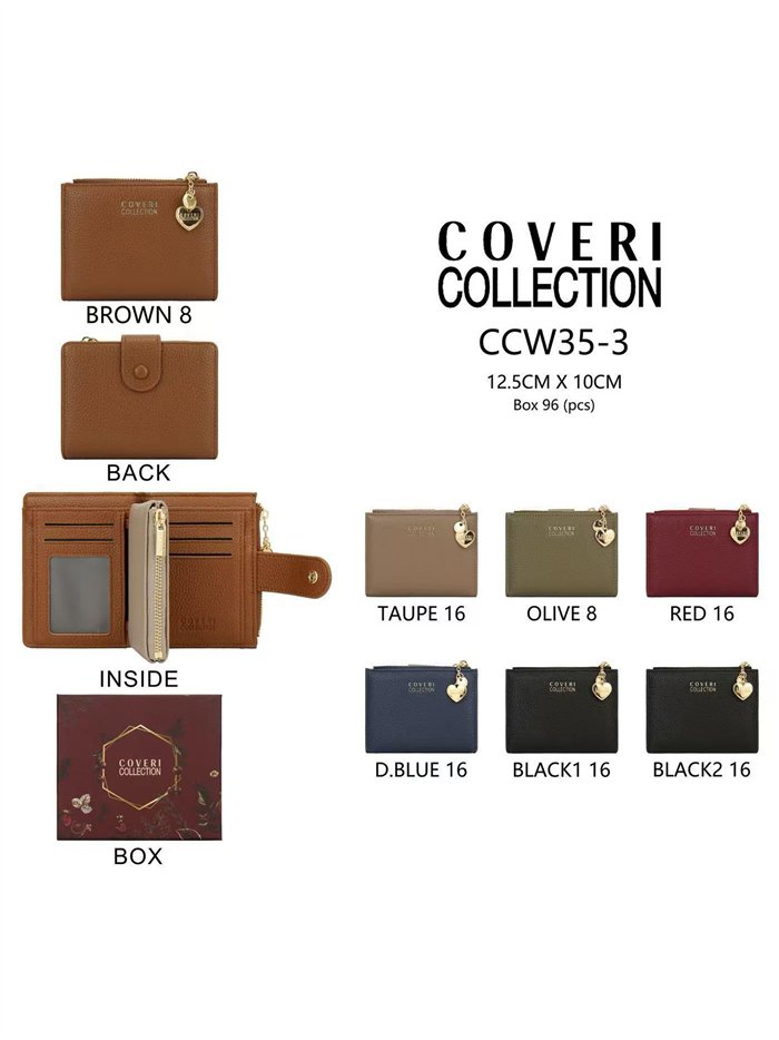 Compact wallet with zip coin pocket and charm