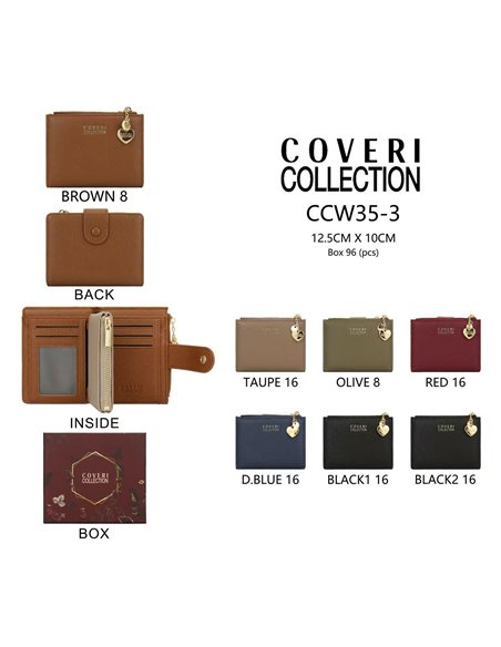 Compact wallet with zip coin pocket and charm